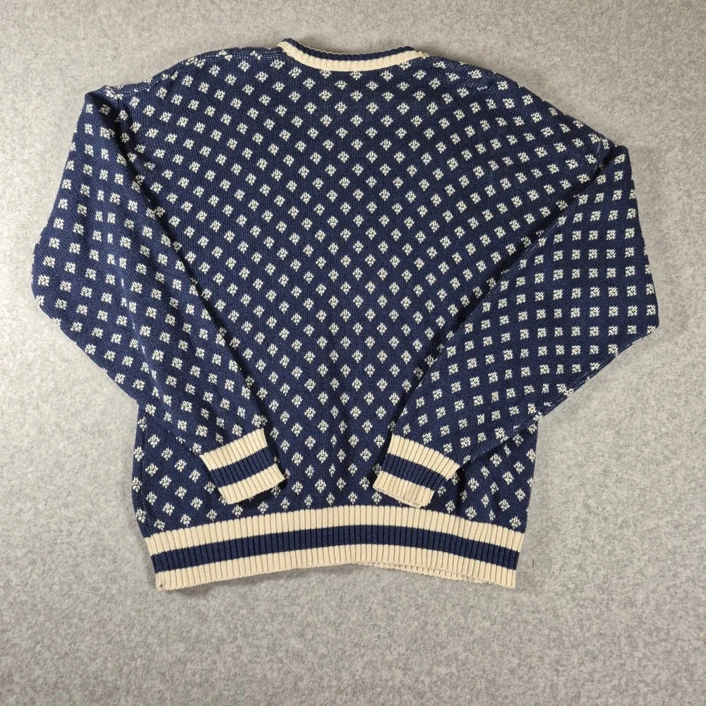 Vintage Jantzen Sweater Mens XL Blue Geometric Diamond Knit Crewneck Made in USA